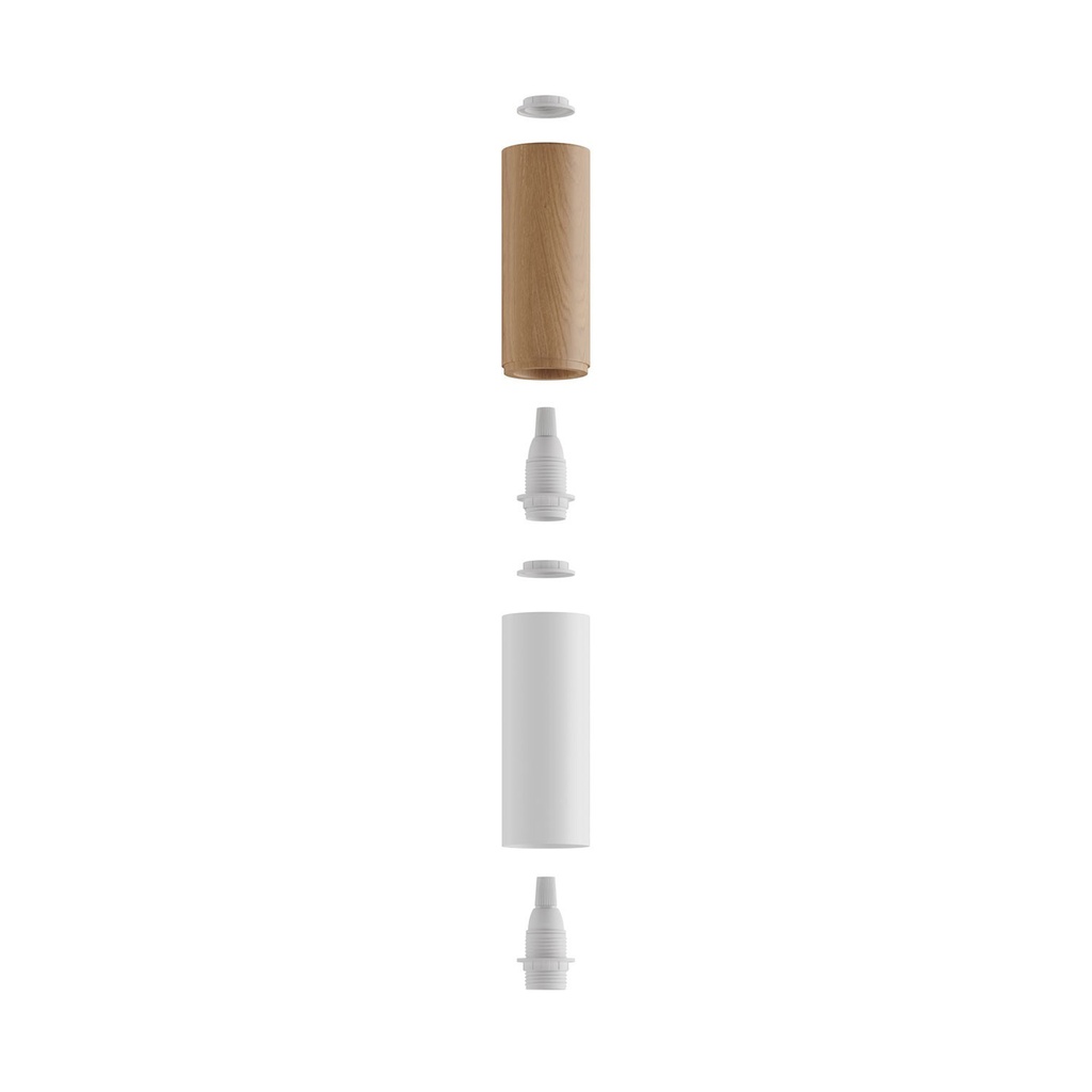 Tub-E14, tubo in legno e metallo per faretto con portalampad 1