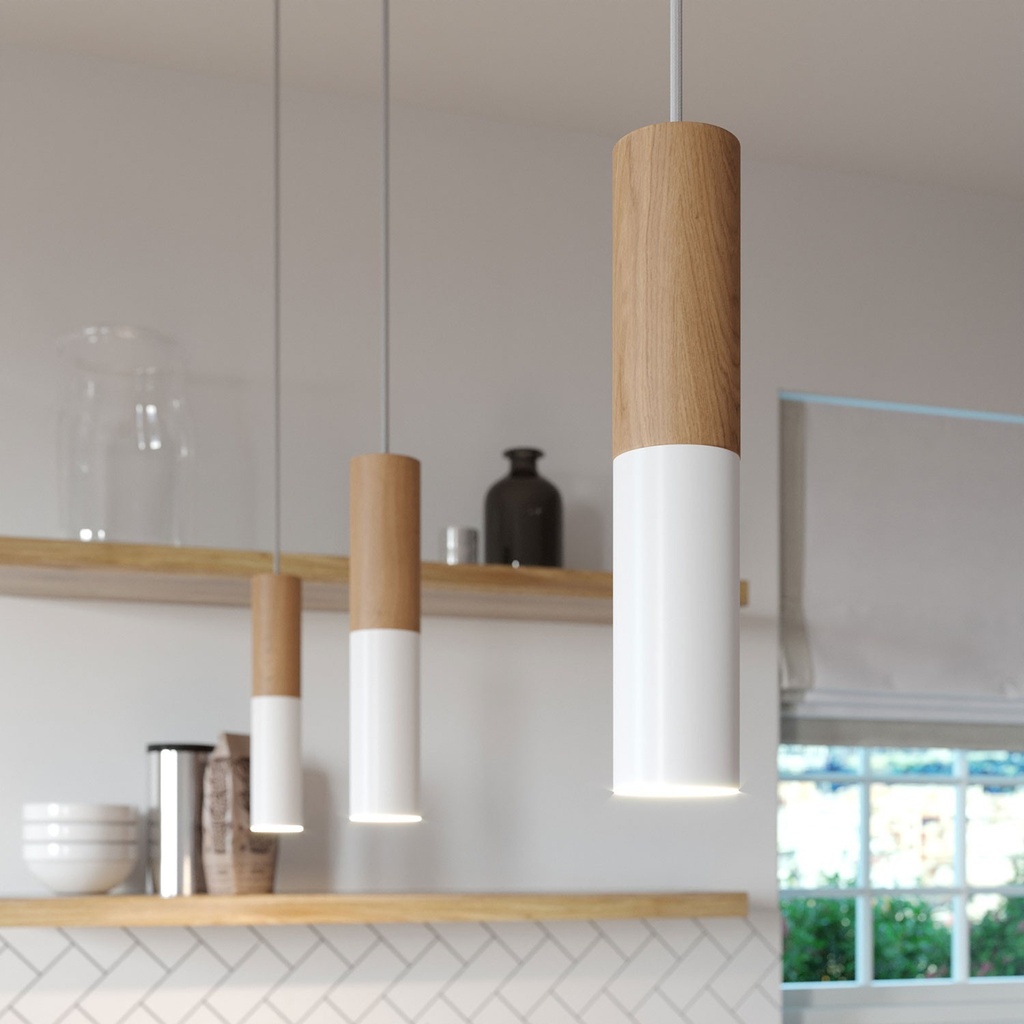 Tub-E14, wood and metal tube for spotlight with E14 double ring lamp holder – Neutral and matt white – photo 5