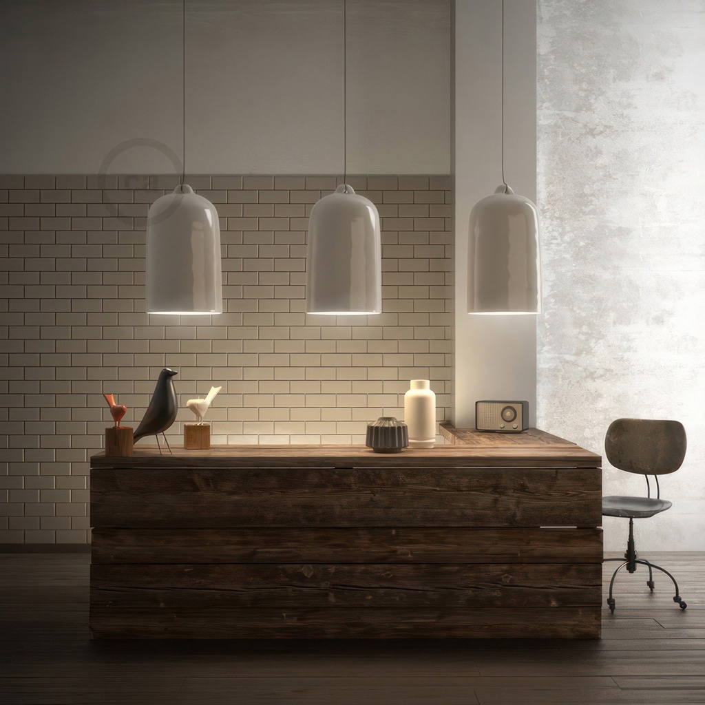 Campana XL, paralume in ceramica per sospensione - Made in Italy – Bianco lucido – foto 2