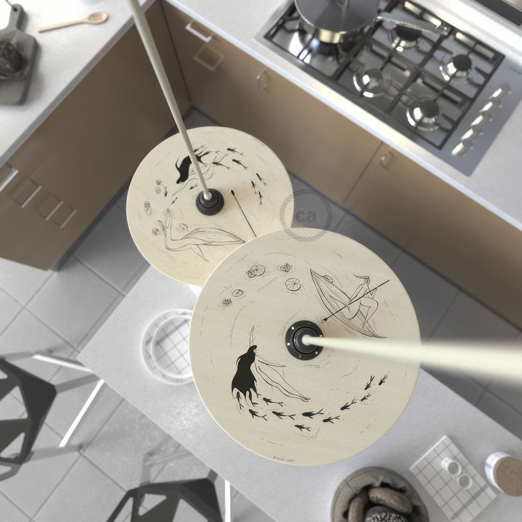 UFO-Lampenschirm aus Holz, Special Edition Italienische Illustratoren, wendbar, Durchmesser 33 cm – Fernando Cobelo – Foto 2
