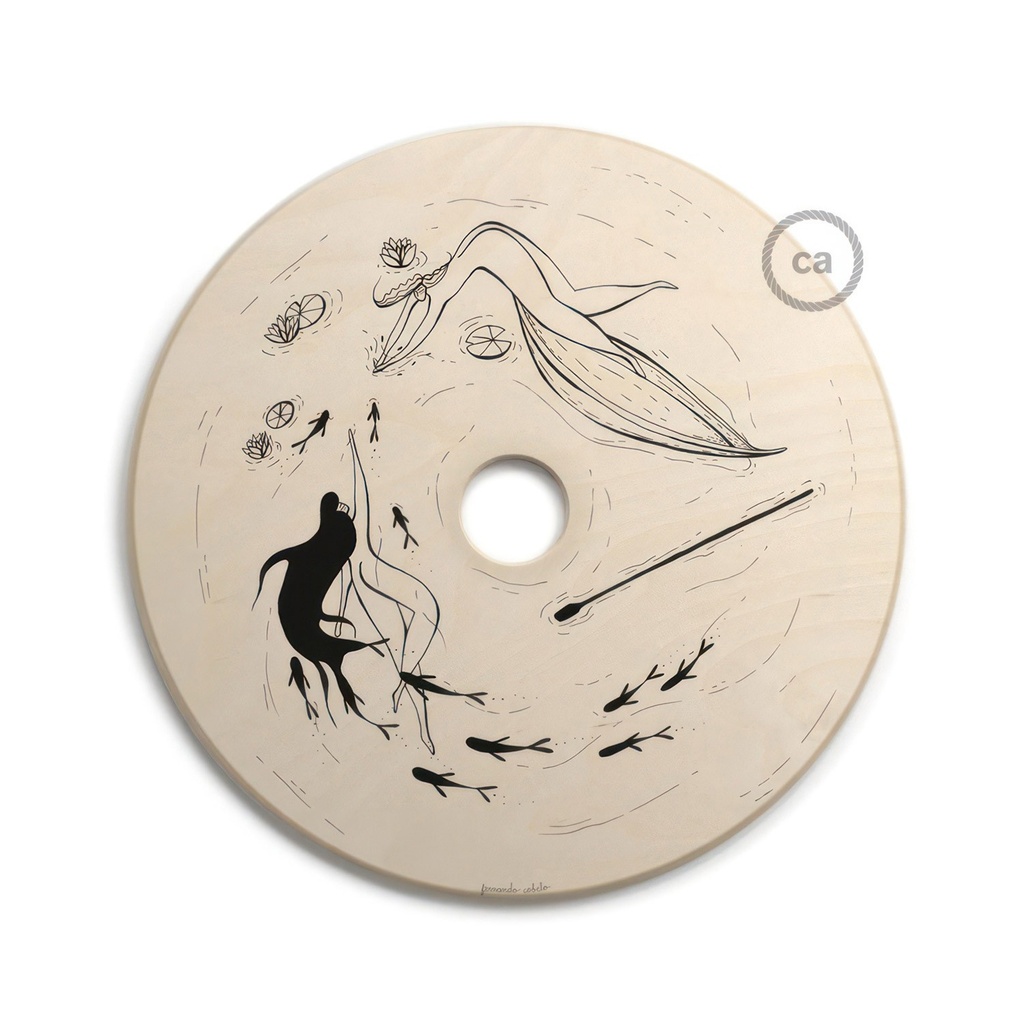 UFO-Lampenschirm aus Holz, Special Edition Italienische Illustratoren, wendbar, Durchmesser 33 cm – Fernando Cobelo – Foto 4