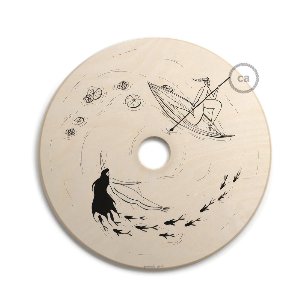 UFO-Lampenschirm aus Holz, Special Edition Italienische Illustratoren, wendbar, Durchmesser 33 cm – Fernando Cobelo – Foto 5