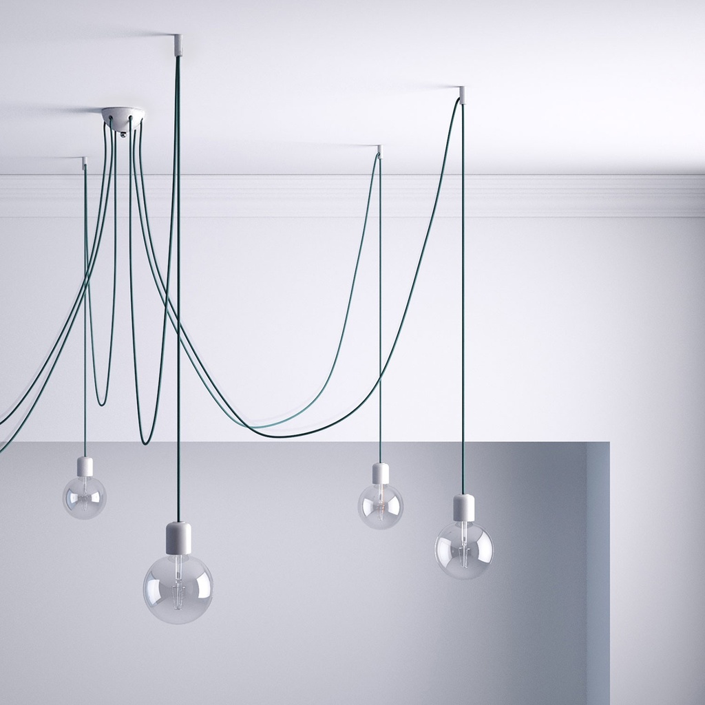 Decentratore, gancio a soffitto per cavo tessile con fermo 1