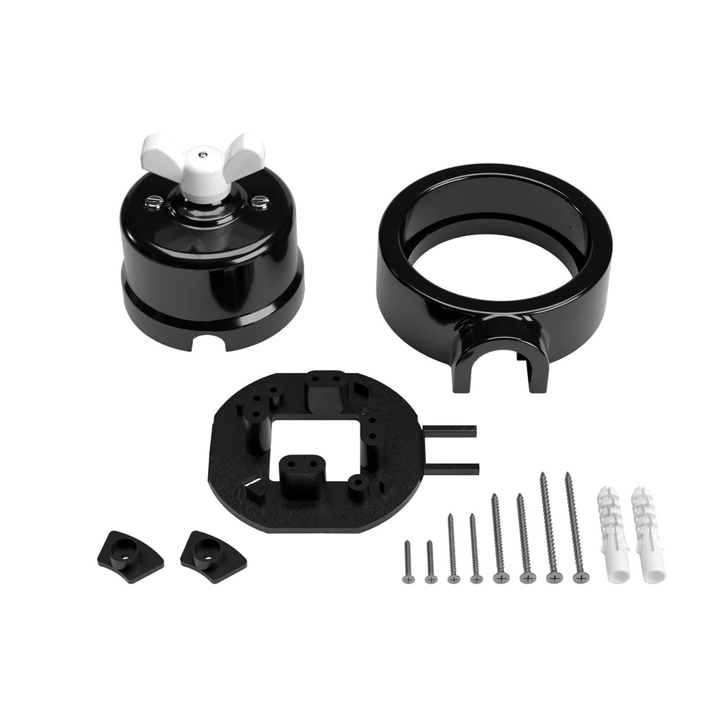 Kit interruttore/deviatore con dado a farfalla e base per Creative-Tubes in porcellana nera – Bianco, 1 uscita – foto 3