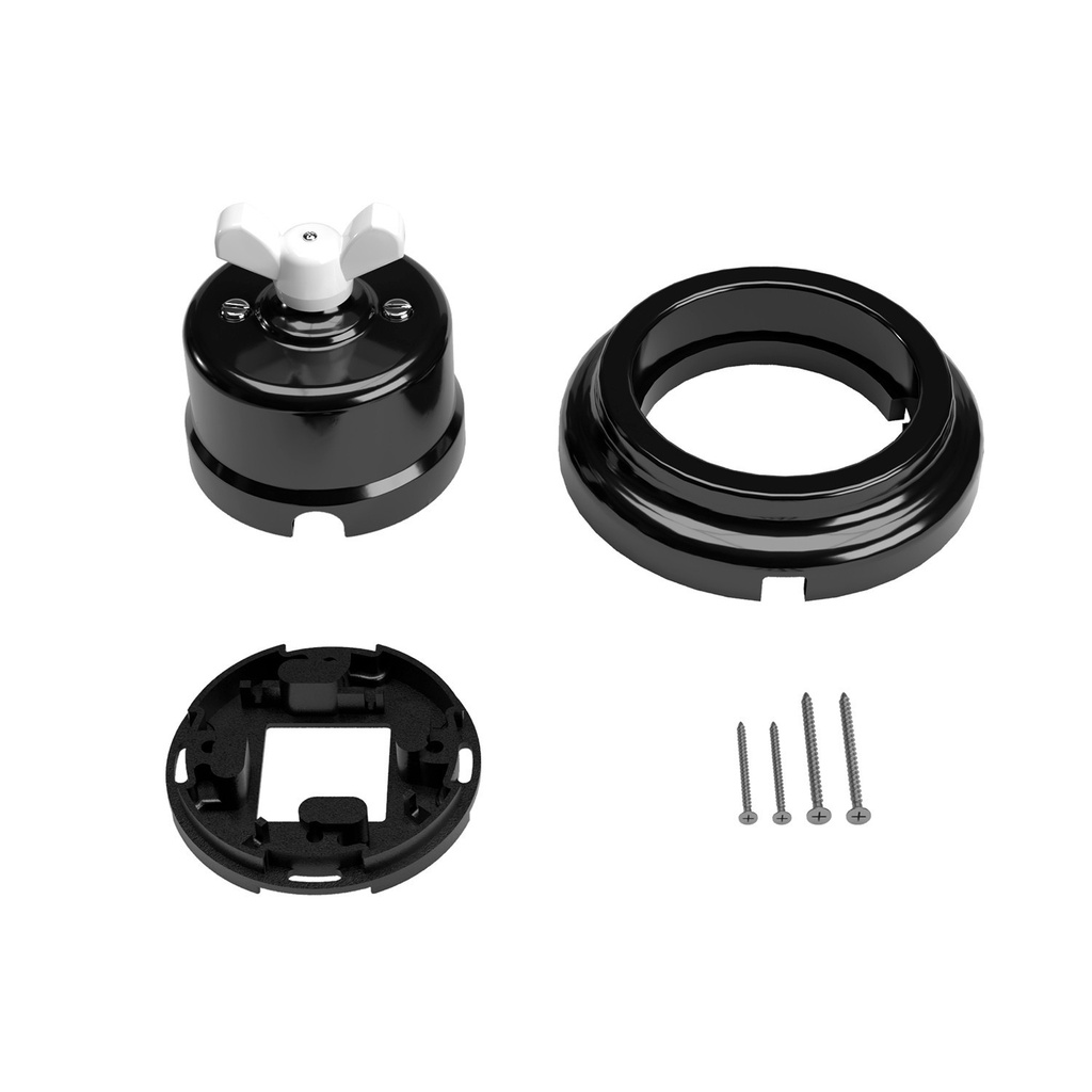 Kit interrupteur/va-et-vient avec écrou papillon et socle en porcelaine noire – Blanc – photo 3