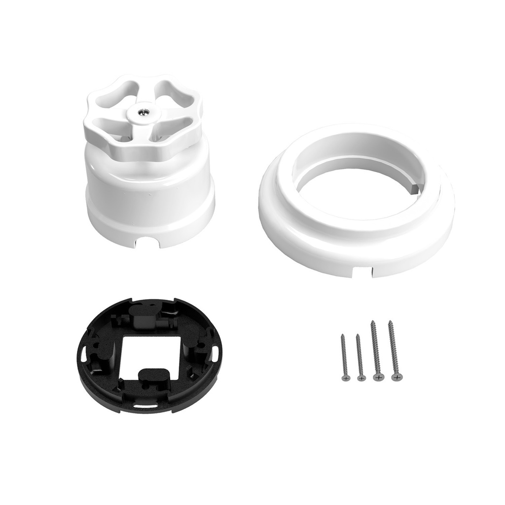 Kit interruttore/deviatore con manopola e base in porcellana bianca – Bianco – foto 3