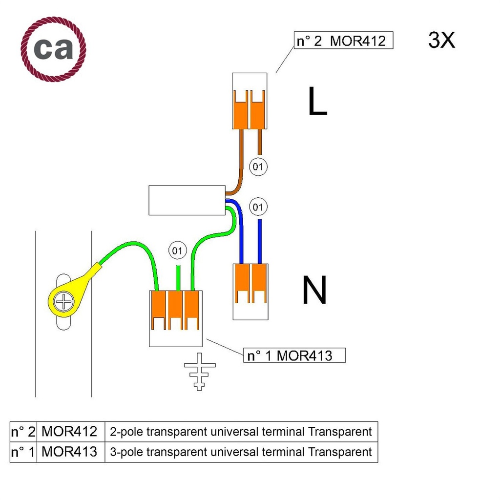 Kit de connexion WAGO compatible avec câble 3x pour rosace à 1 trou – photo 2
