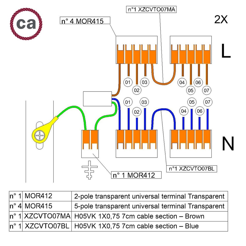 Kit de connexion WAGO compatible avec câble 2x pour rosace à 7 trous – photo 2