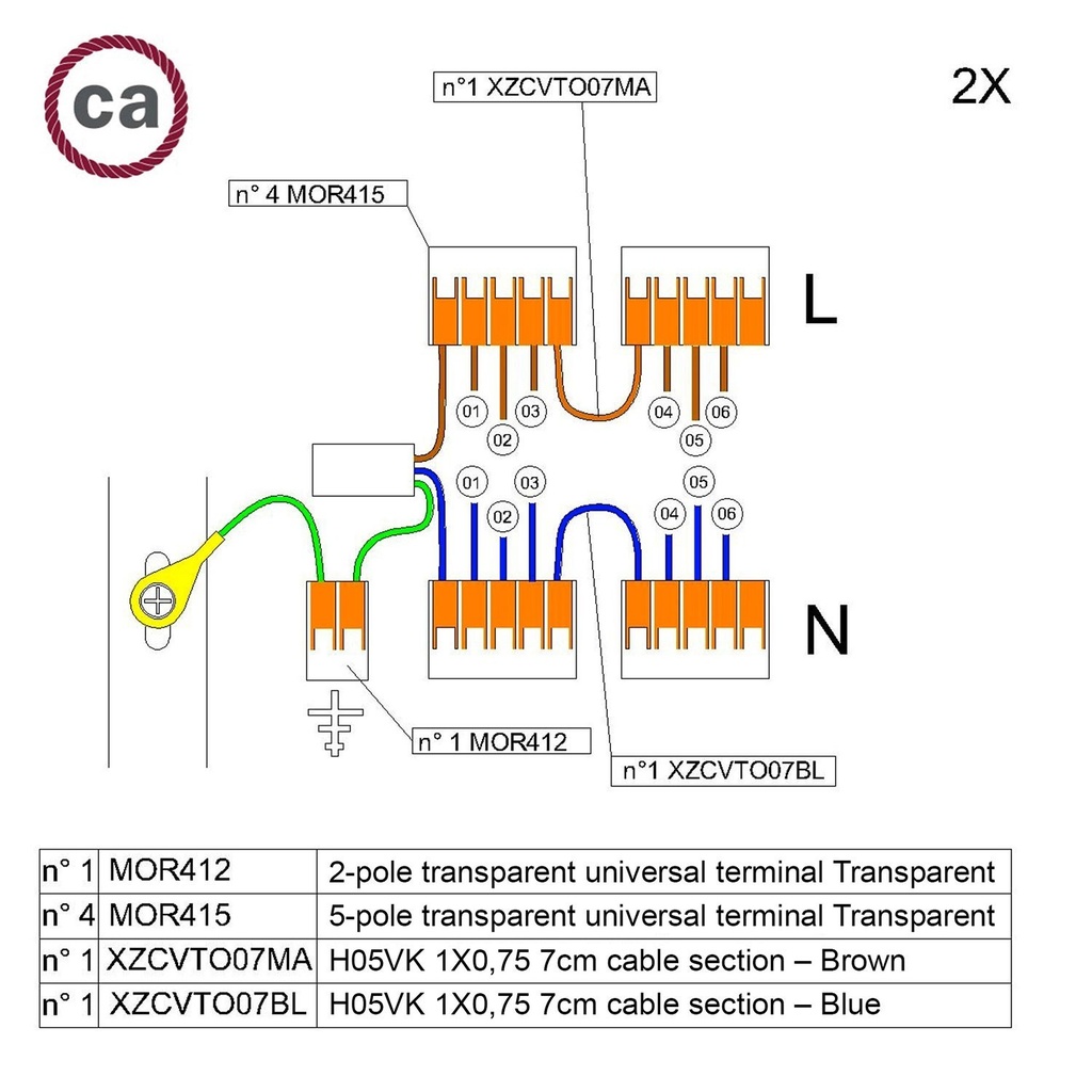 Kit di collegamento WAGO compatibile con cavo 2x per rosone  1