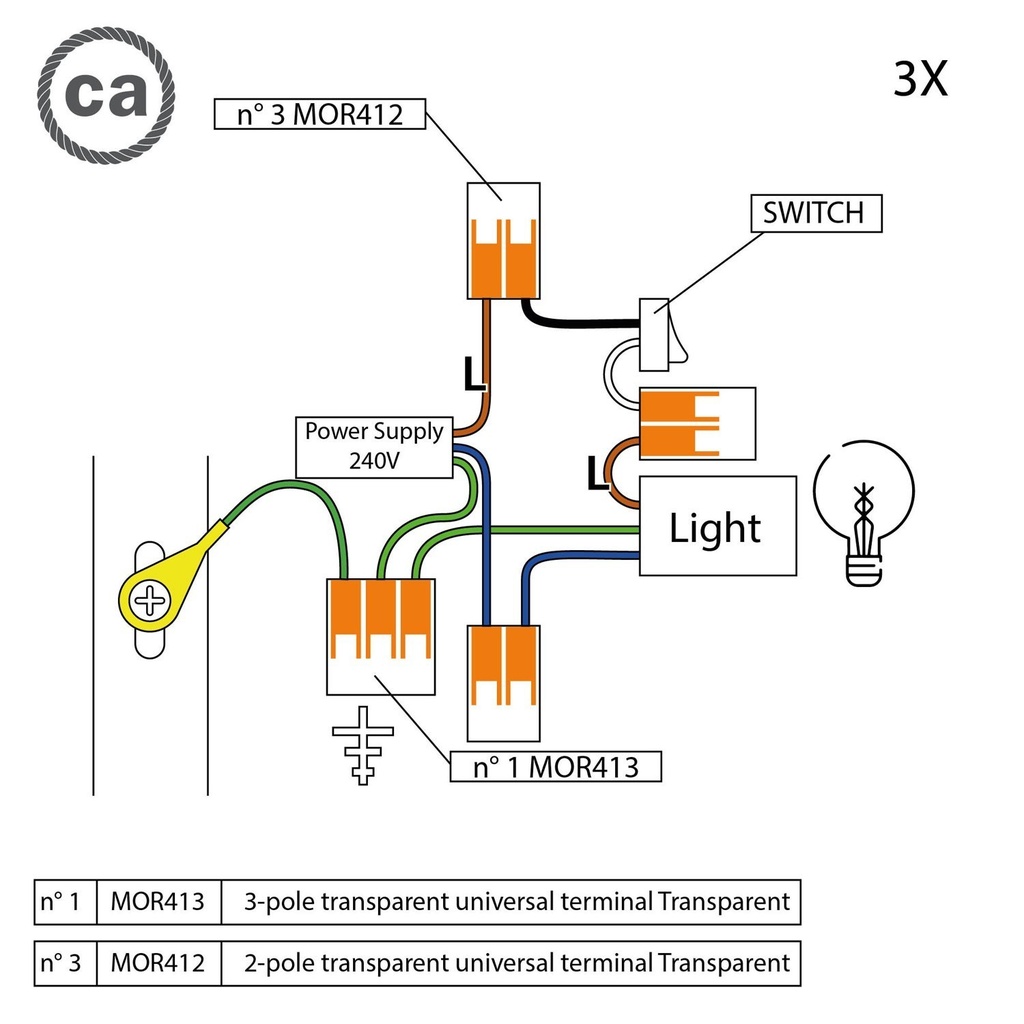 Kit de connexion WAGO compatible avec câble 3x pour mini rosace à 1 trou avec interrupteur – photo 2