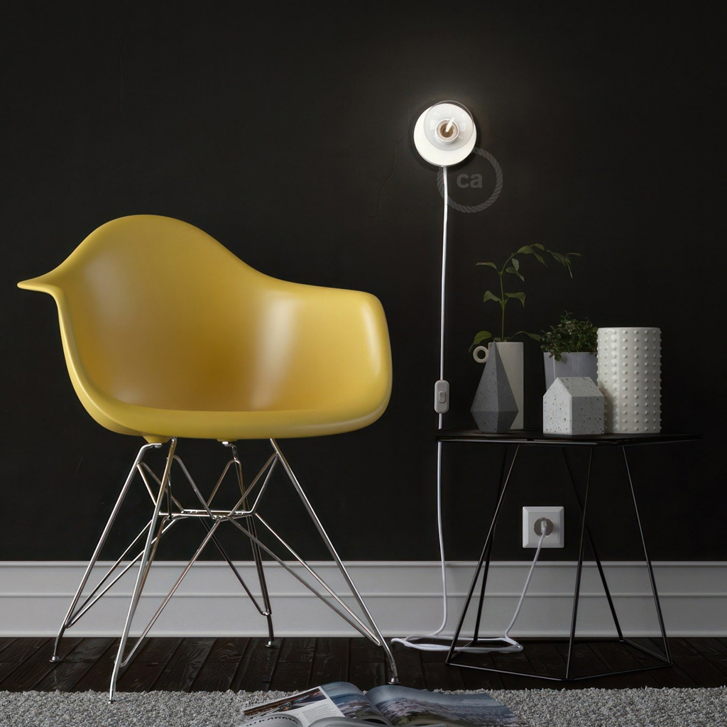 Spostaluce, le point lumineux en métal avec câble textile et trous latéraux – Sans ampoule, Blanc – photo 3