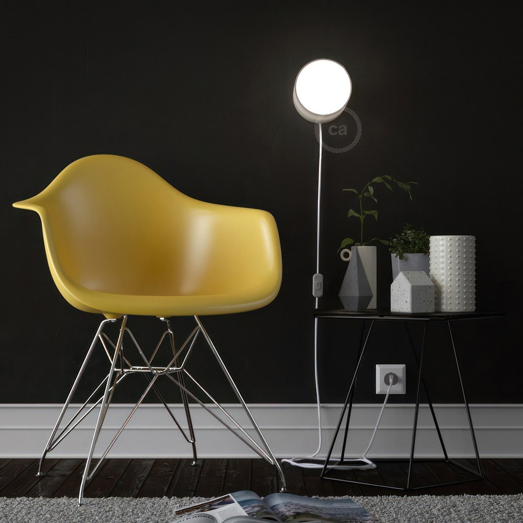 Spostaluce, der Lichtpunkt aus Metall, komplett mit E27-Gewindefassung, Textilkabel und seitlichen Öffnungen – Ohne Leuchtmittel, Weiß – Foto 3