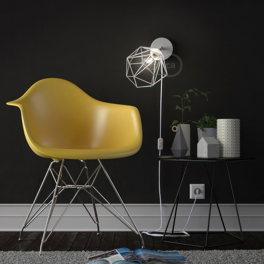 Spostaluce Metal 90° adjustable, complete with threaded E27 lamp holder, fabric cable and side holes – Without bulb, White – photo 3