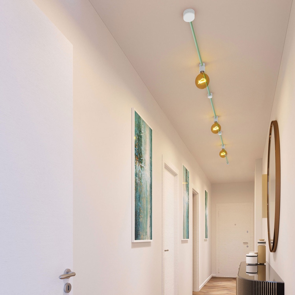 Sistema Filé Linear Kit, con cavo di 5m per catenaria e 7 componenti in legno verniciato bianco per interni – foto 5