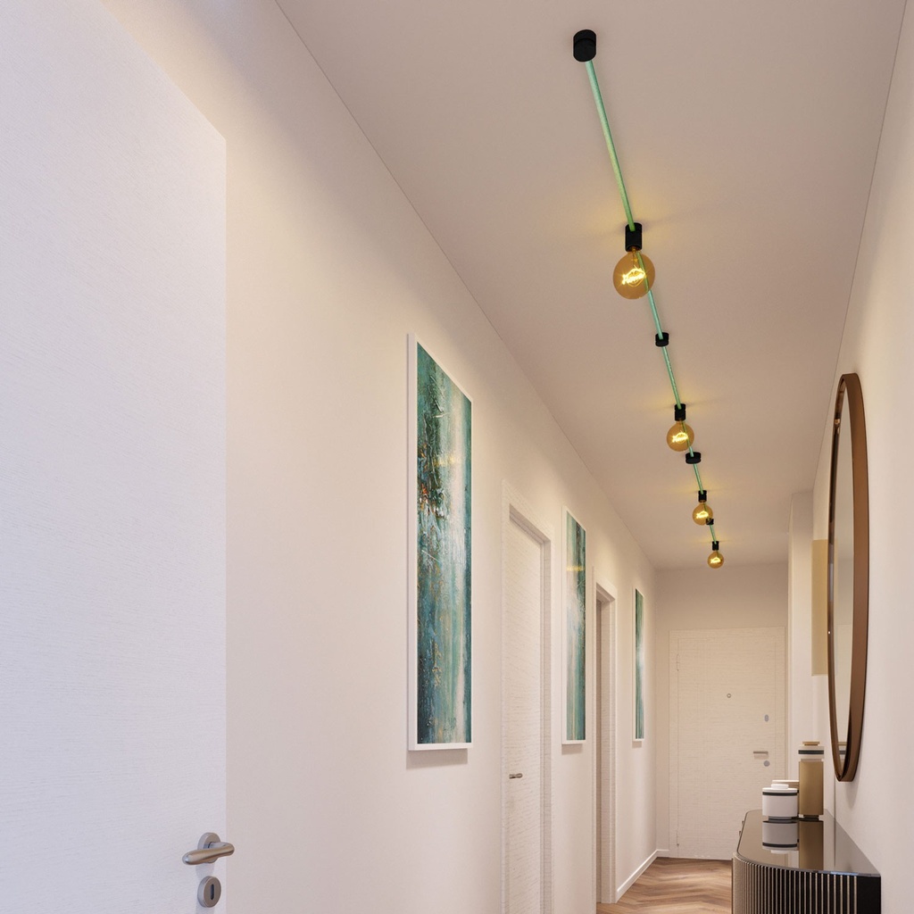 Filé System Symmetric Kit, with 5m string light cable and 9 indoor black varnished wooden components – photo 4