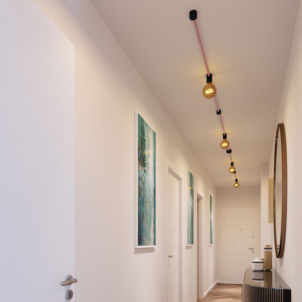 Filé System Symmetric Kit, with 5m string light cable and 9 indoor black varnished wooden components – photo 5
