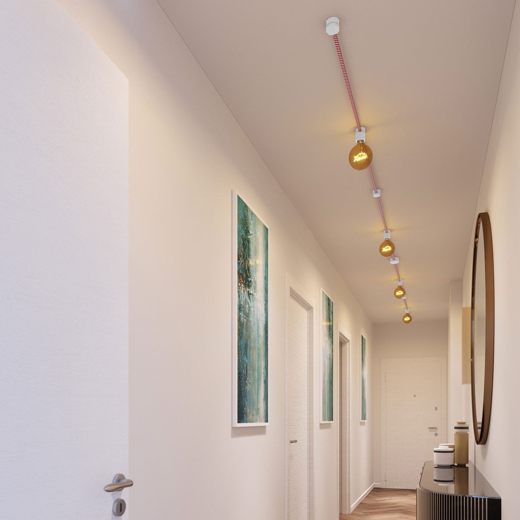 Sistema Filé Symmetric Kit con cavo per catenaria da 5m e 9 componenti in legno verniciato bianco per interni – foto 5