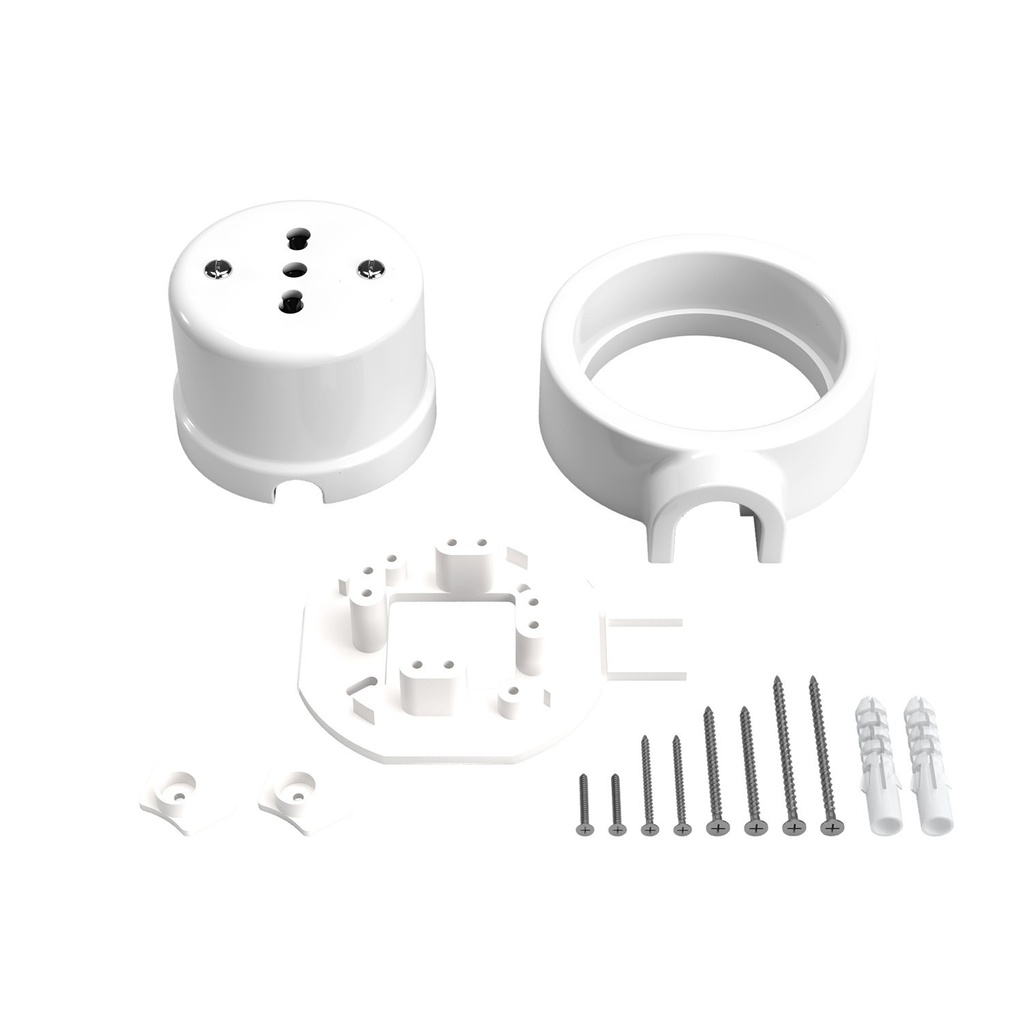 Kit presa bipasso italiana 10/16A da parete e base per Creative-Tubes in porcellana – Bianco, 1 uscita – foto 3