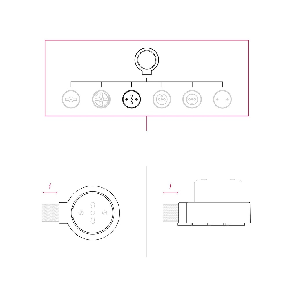 Kit presa bipasso italiana 10/16A da parete e base per Creative-Tubes in porcellana – Bianco, 1 uscita – foto 7