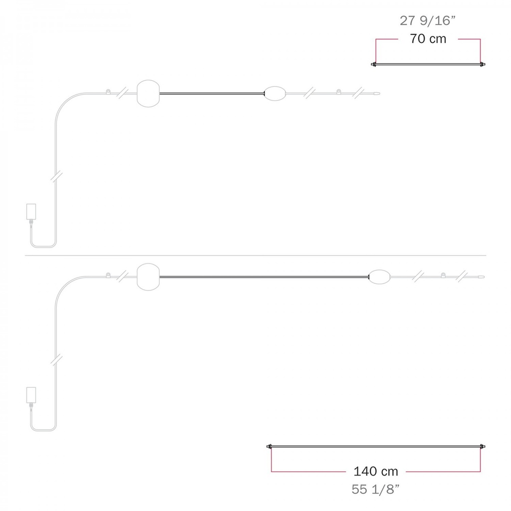 Cavo di connessione tra paralumi 70/140 cm (27 9/16" / 55 1/ 1