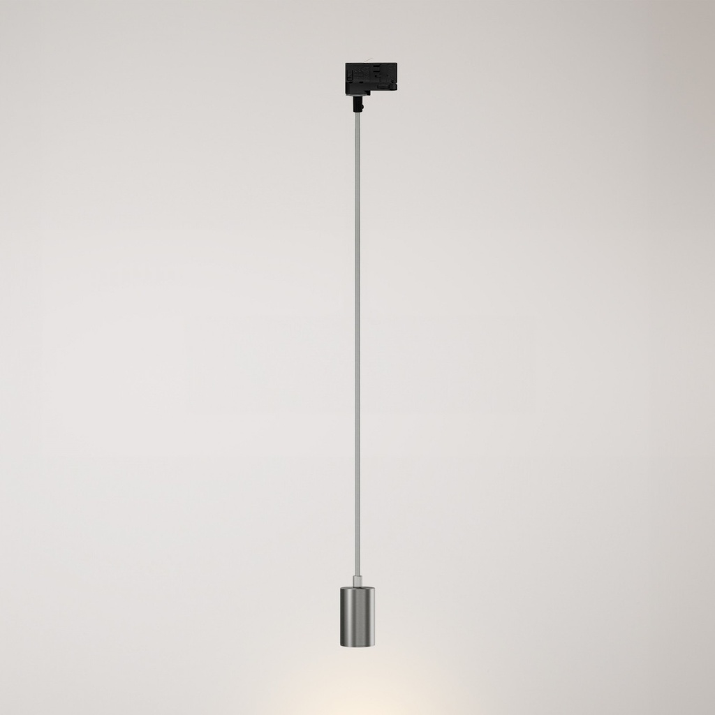 Pendant lamp with GU10 Bispot spotlight for track system – Brushed titanium, Powergear – photo 4