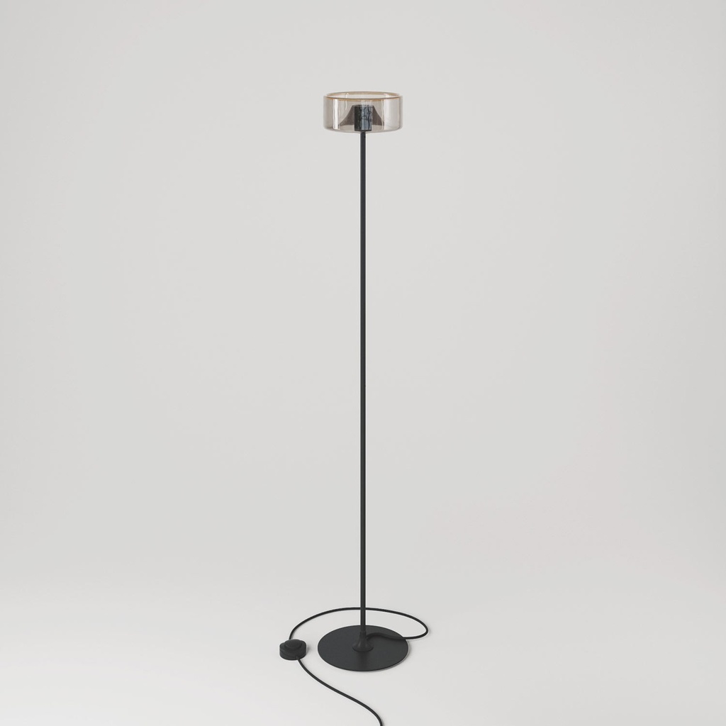 Lampada da terra MAG-Y con base metallica tonda e lampadina Ghost smoky – foto 3