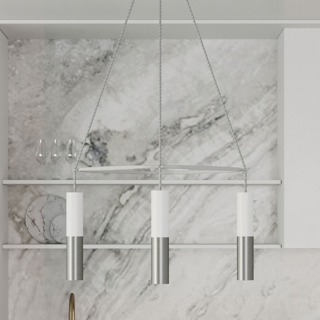 Lampadario Cage a 4 cadute Tub-E14 Doppio – Senza lampadina, Bianco opaco / Titanio satinato – foto 3