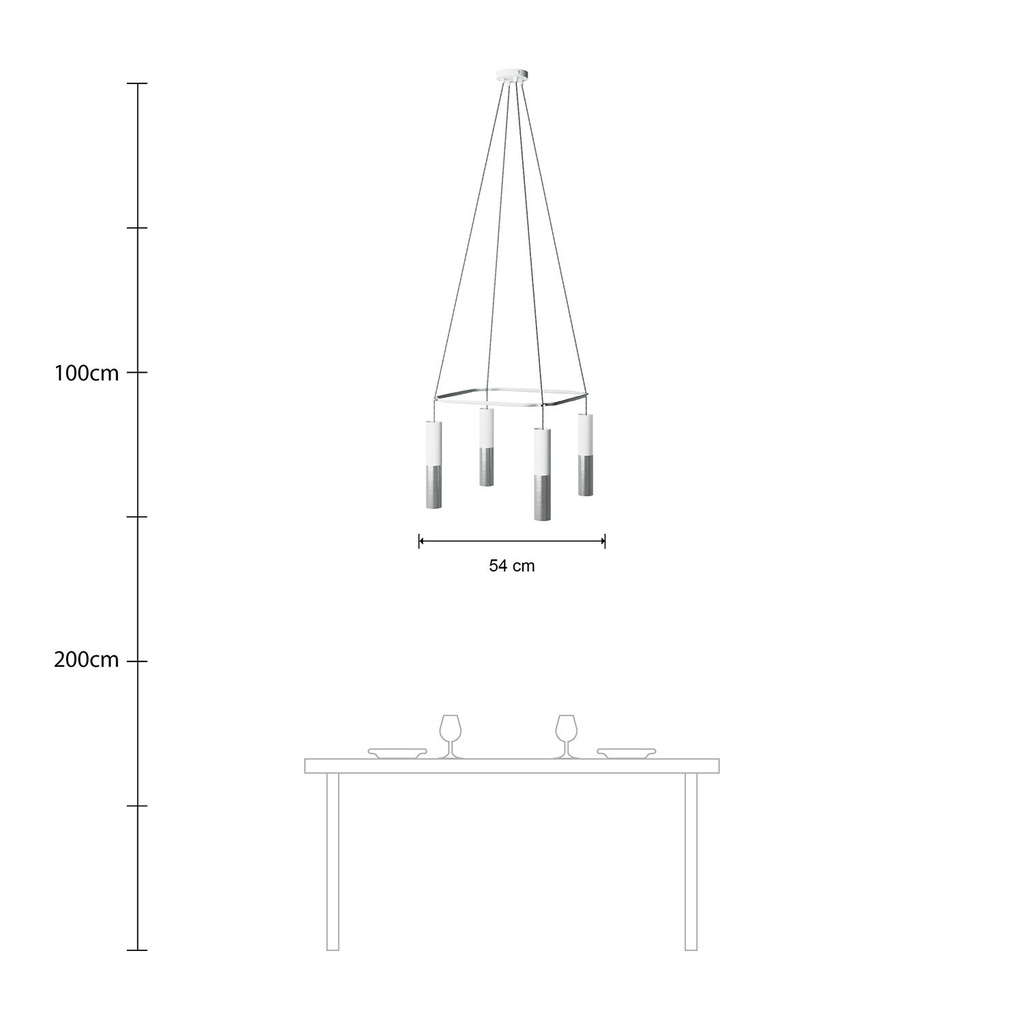 Lampadario Cage a 4 cadute Tub-E14 Doppio – Senza lampadina, Bianco opaco / Titanio satinato – foto 6