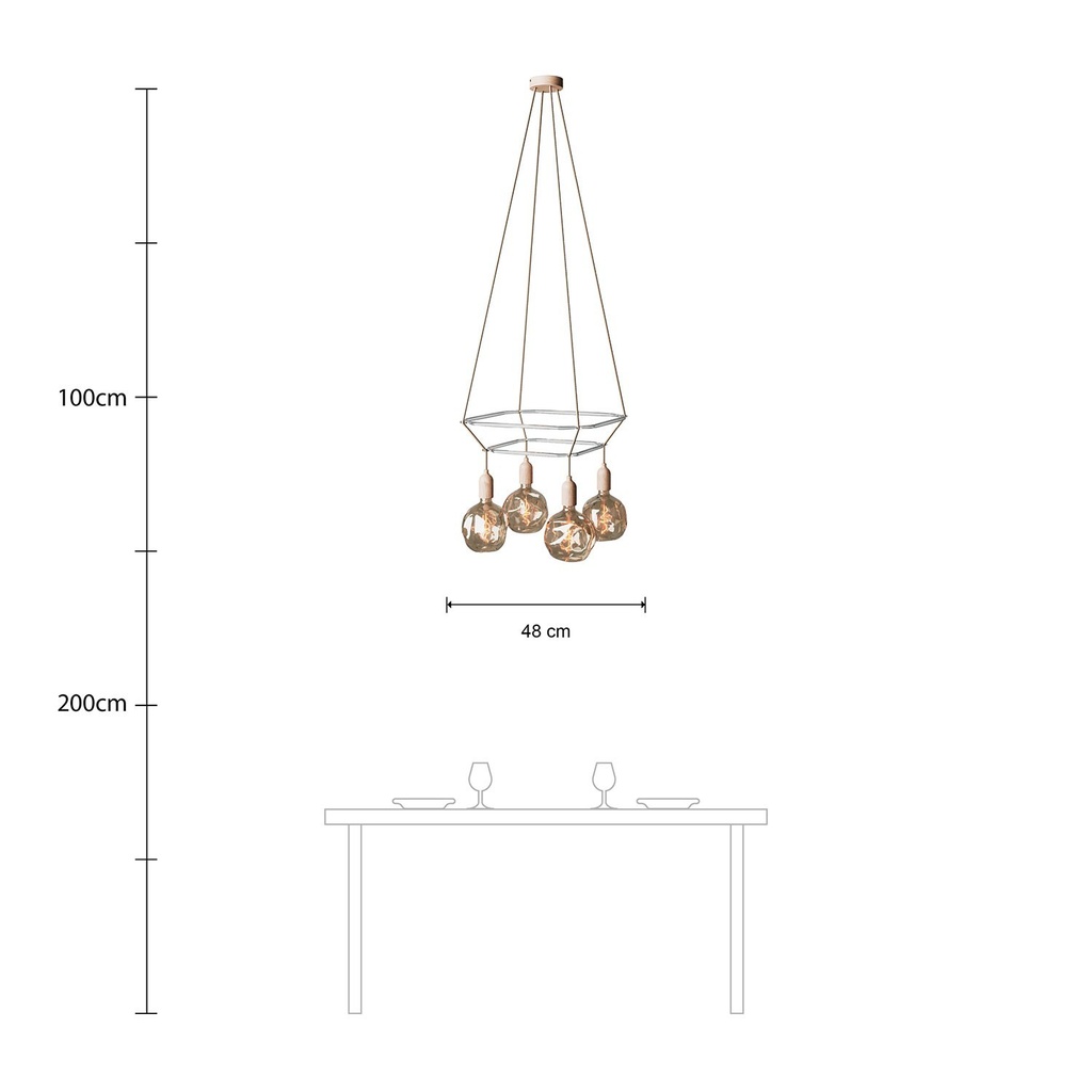 Lampadario 2 Cage a 4 cadute Globo Bumped – Senza lampadina, Neutro – foto 6