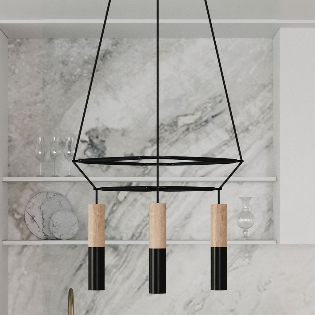 Lustre 2 Cage à 4 suspensions Tub-E14 Double – Sans ampoule, Noir – photo 3