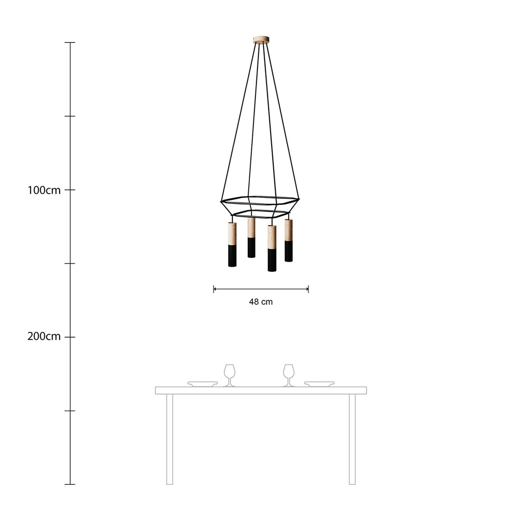 Lustre 2 Cage à 4 suspensions Tub-E14 Double – Sans ampoule, Noir – photo 6