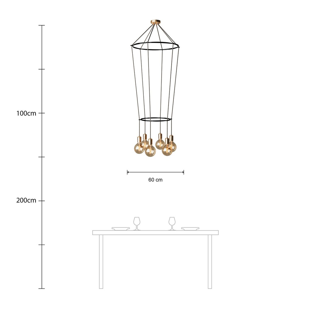 Lustre 2 Cage à 6 suspensions Globo – Sans ampoule, Laiton – photo 6