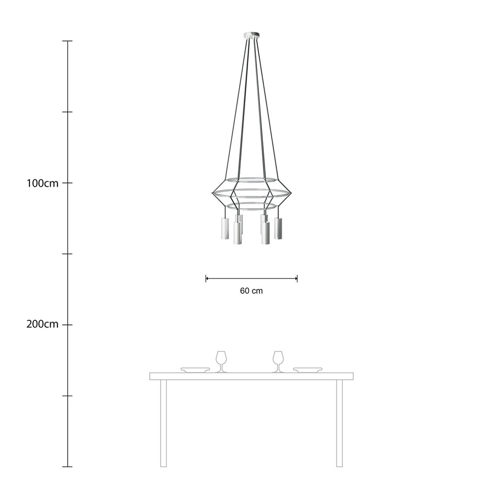 Lampada a sospensione 3 Cage a 4 cadute Tub-E14 – Senza lampadina, Titanio satinato – foto 6
