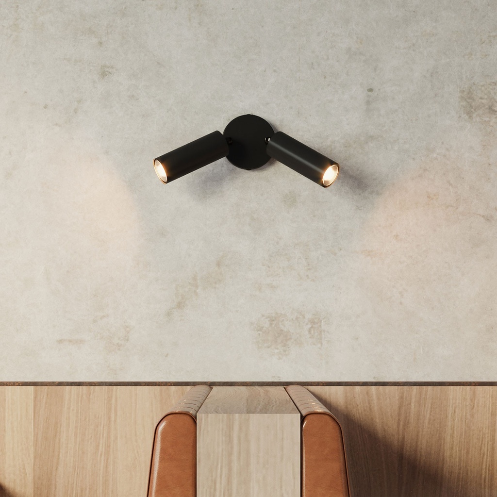Lampe à 2 spots avec abat-jour Tub-E14 et rosace ronde – Sans Matter, Sans ampoule, Noir – photo 3