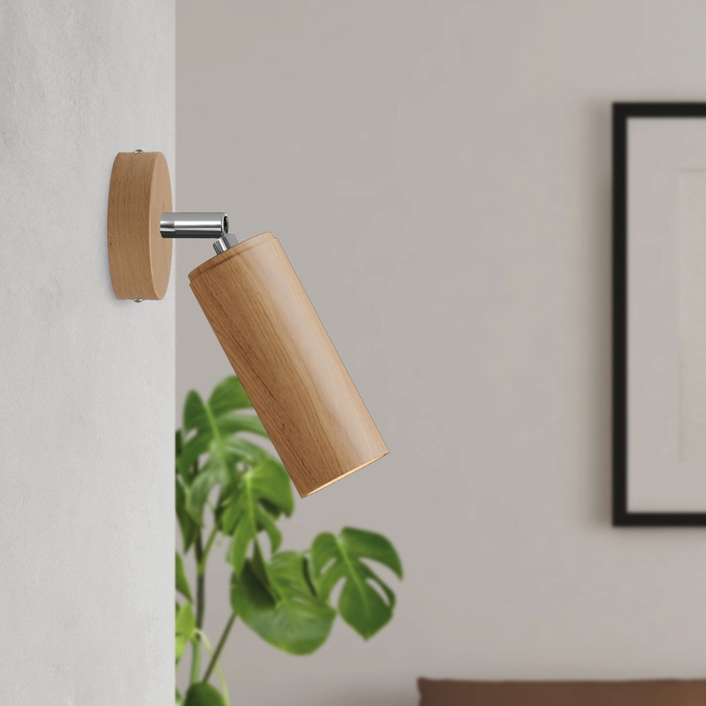 Applique Fermaluce Wood con faretto orientabile in legno e paralume Tub-E14 – Senza lampadina – foto 2