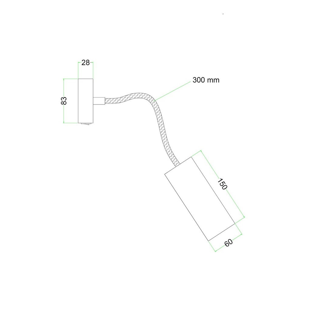 Lampada Fermaluce Flex 30 con mini rosone con interruttore e faretto con paralume Tub-E14 – Senza lampadina, Nero – foto 5