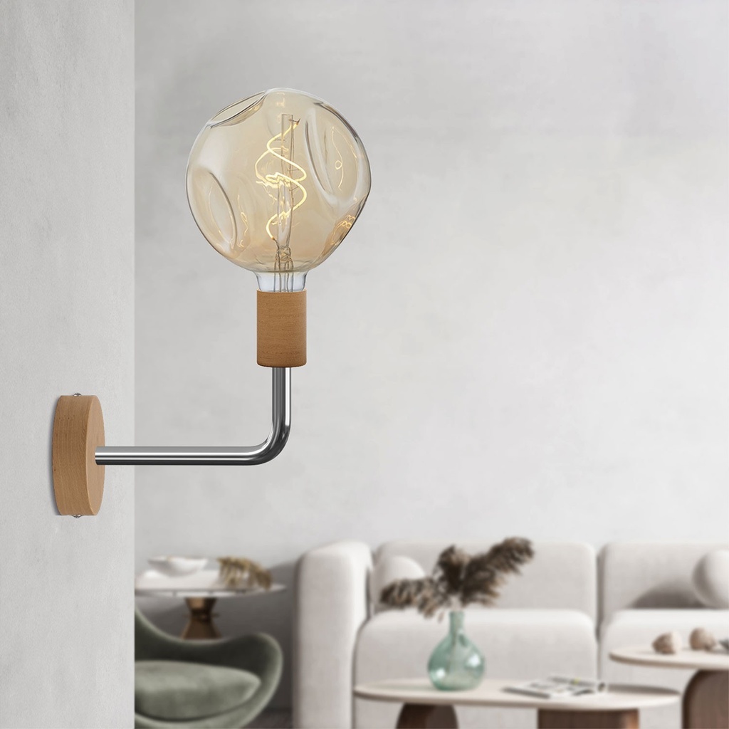 Applique Fermaluce Elle en bois avec ampoule Bumped – Neutre avec chrome – photo 2