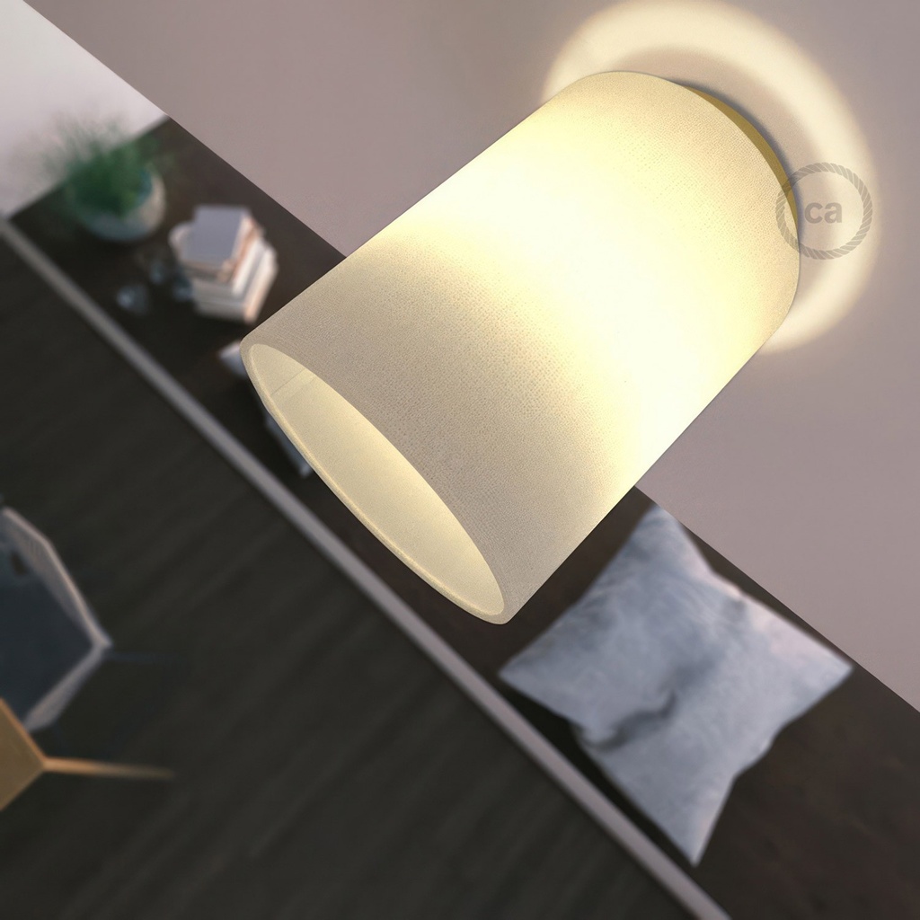 Fermaluce Metal con paralume Cilindro Ø 15cm h18cm, lampada filomuro – Senza Matter, Senza lampadina, Ottone e cotone grezzo bianco – foto 2