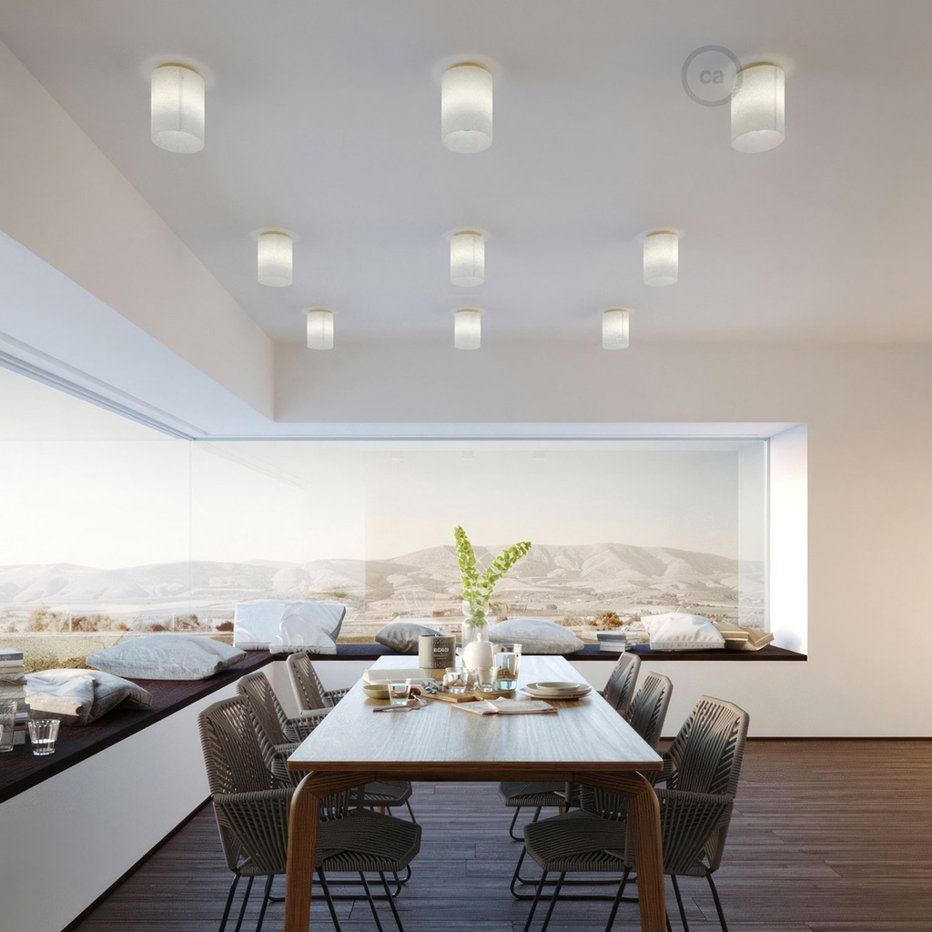 Fermaluce Metal con paralume Cilindro Ø 15cm h18cm, lampada filomuro – Senza Matter, Senza lampadina, Ottone e cotone grezzo bianco – foto 3