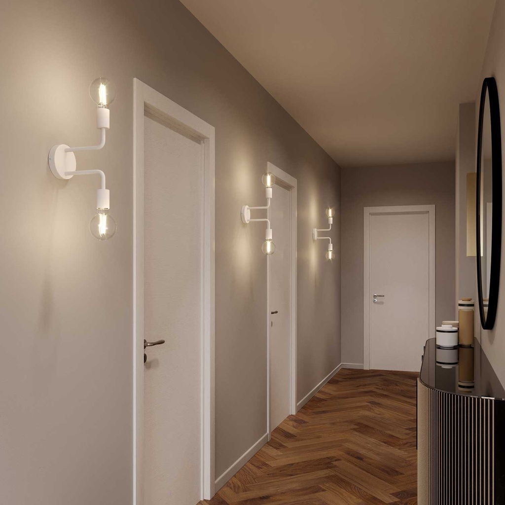 Fermaluce Metal, lampada a muro in metallo con doppia estensione curva – Senza Matter, Senza lampadina, Bianco – foto 2