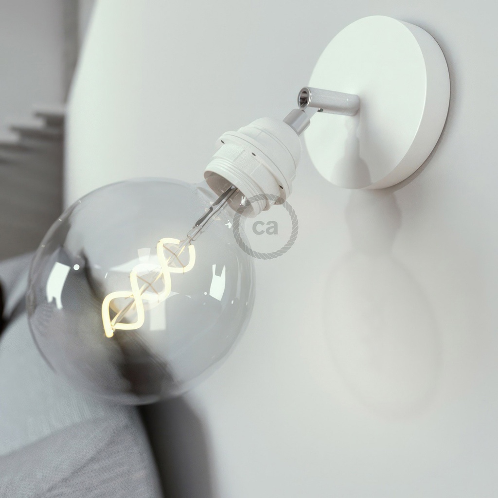 Fermaluce Metallo 90°, punto luce orientabile da parete o soffitto con portalampada filettato E27 – Matter ON/OFF, Senza lampadina, Bianco – foto 2