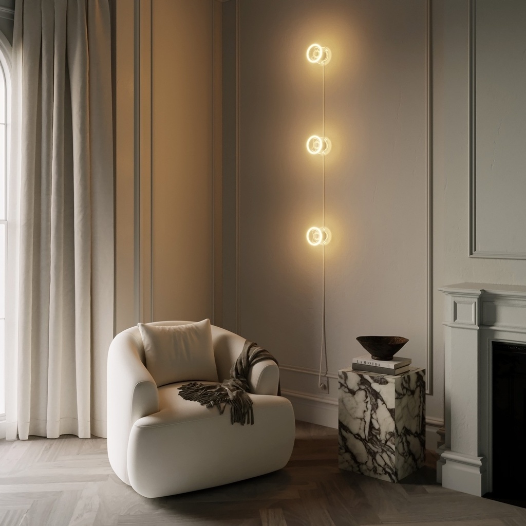 Wandleuchte Spostaluce mit Stecker und 3 Ghost-Glühbirnen – Weiß – Foto 2