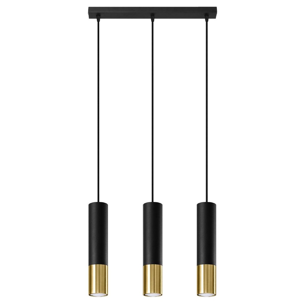 Lampe suspendue LOOPEZ 3L noire et dorée