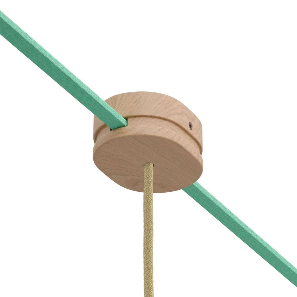 Oval wooden rosette with one central hole and 2 side holes for