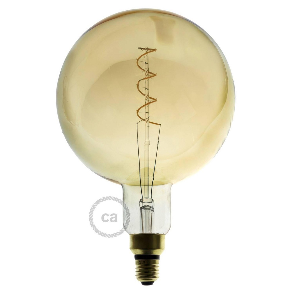 Golden LED bulb XXL Globo G200 Curved Filament Double Spiral
