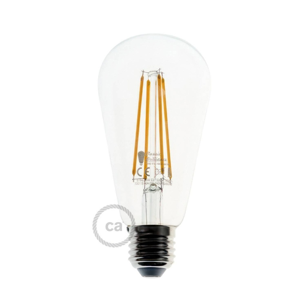 [8055681814639] Lampadina LED Trasparente Edison ST64 filamento Lungo 7W 720Lm E27