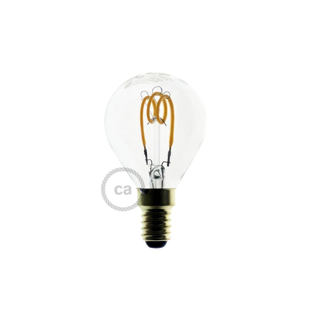 Lampadina LED Trasparente Globo G45 filamento Curvo a Spirale 3W