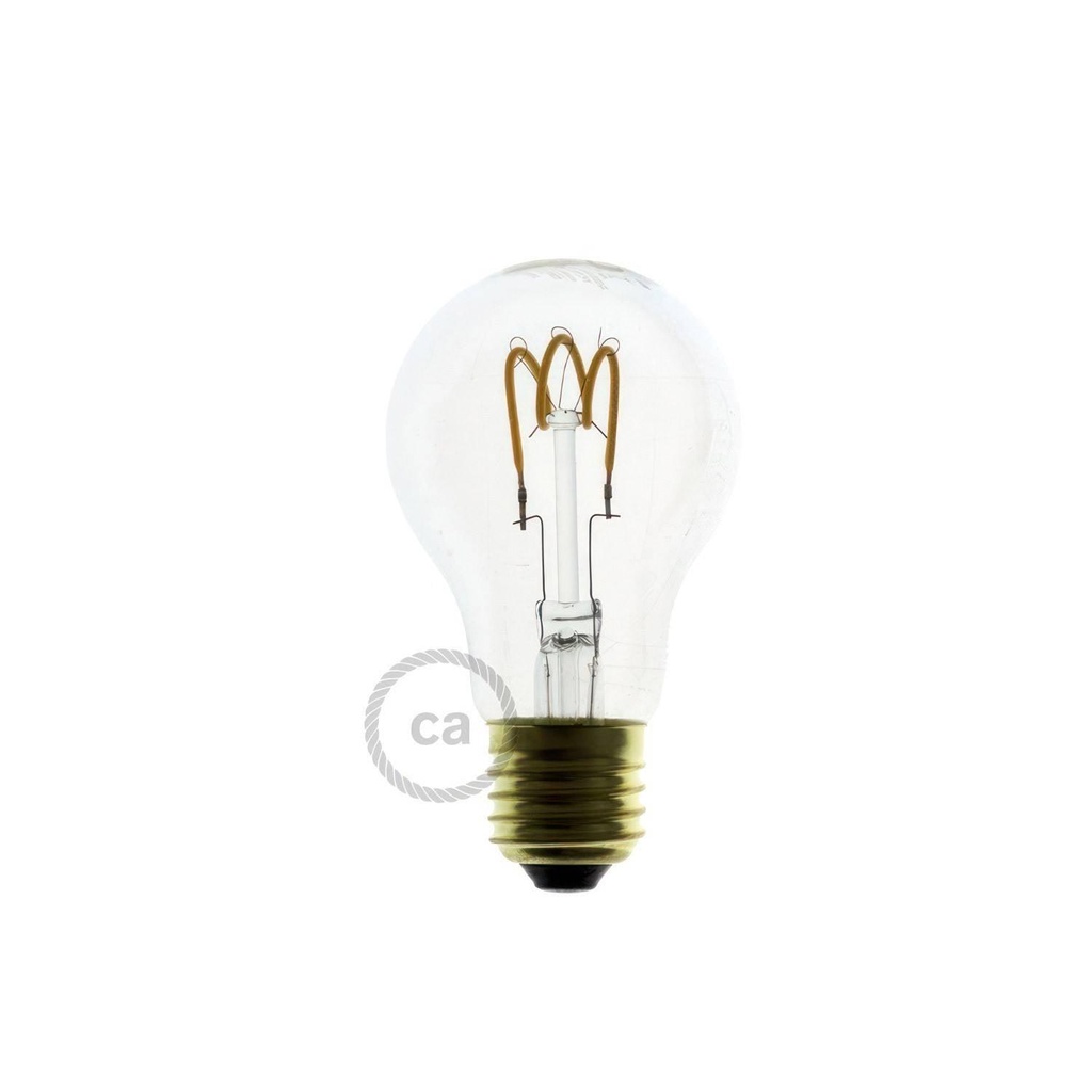 Lampadina LED Trasparente Goccia A60 filamento Curvo a Spirale 3W