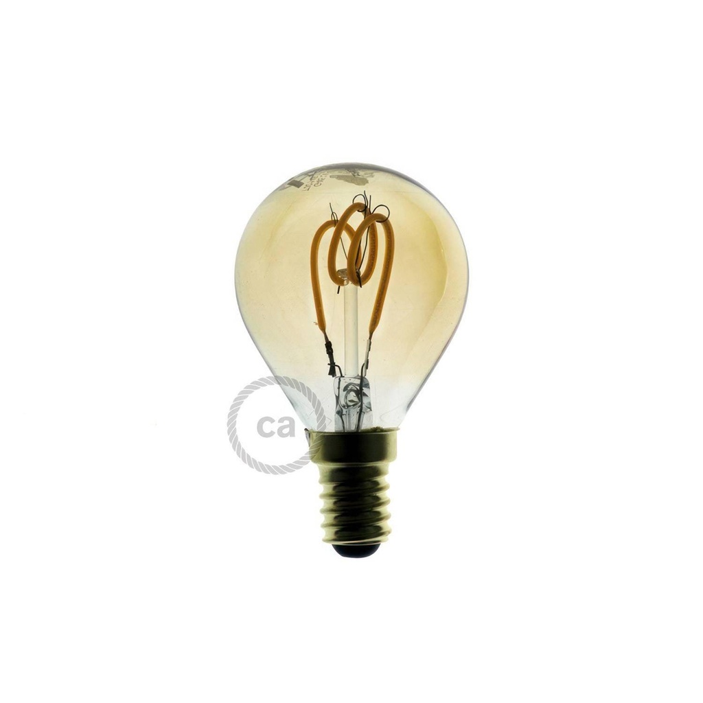 Lampadina LED Dorata Globo G45 filamento Curvo a Spirale 3W 120Lm