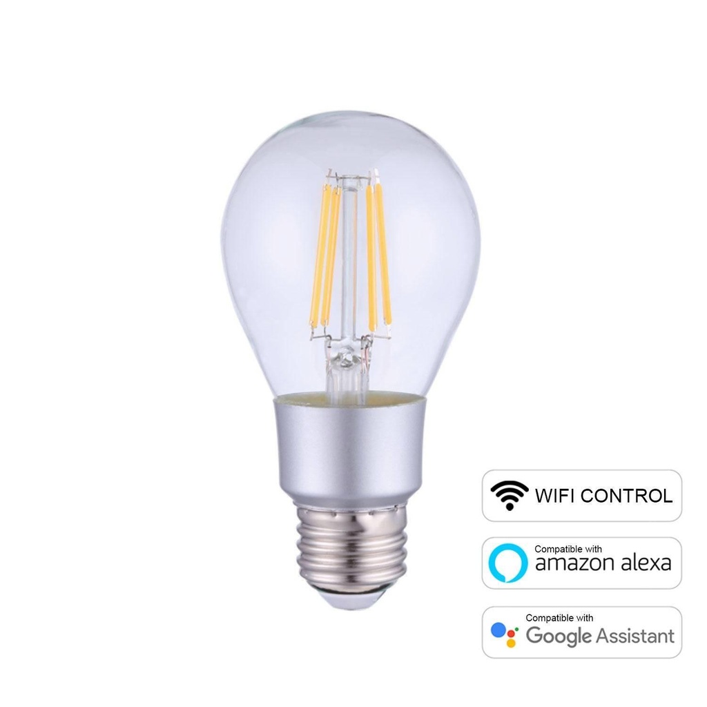 Lampadina LED SMART WI-FI Trasparente A60 Goccia filamento Dritto 6W